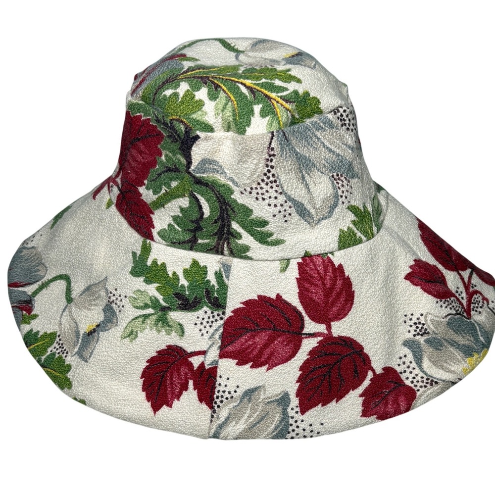 Bucket Hat M/L Cream Floral boho Cottage One of a Kind Wide Brim J. Cappuccio